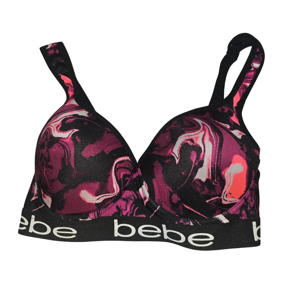 Bebe Sport Marble Print Sports Bra Women Medium Pink Black Polyester Athleisure